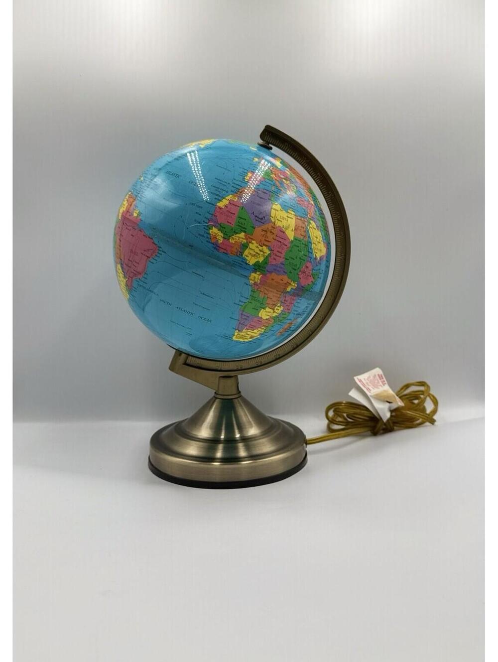 Vintage 12” Lighted World Globe Lamp Brass Illuminated Globe 1980s |Needs Repair